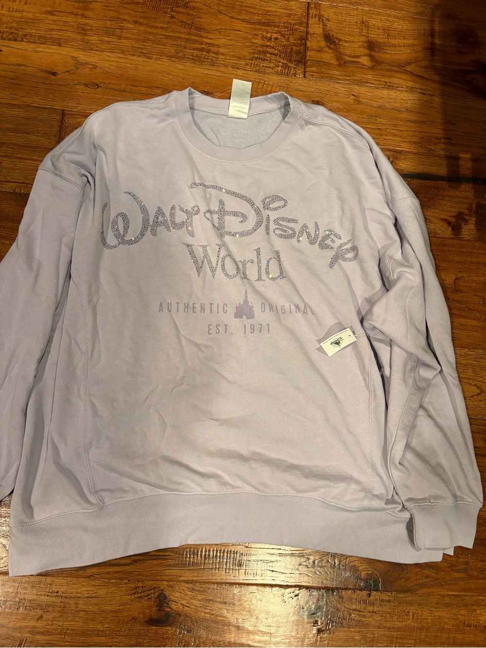Disney Lavender Crewneck Sweatshirt with Glitter Logo NWT XL